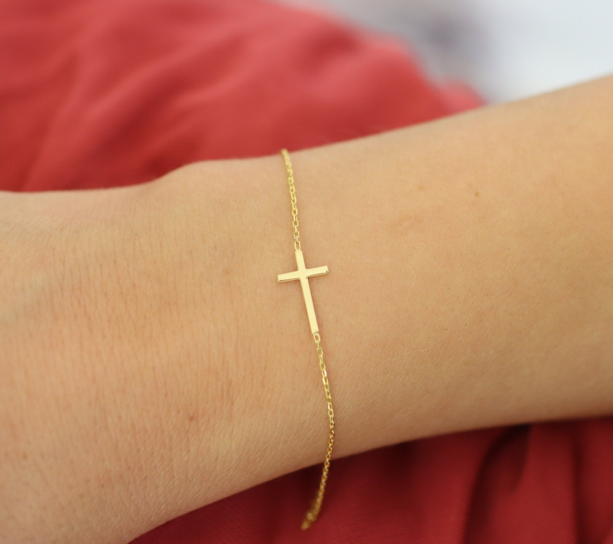 Gold Cross Bracelet Dainty Cross Bracelet Cross Jewelry Etsy