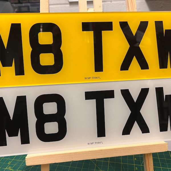 Short printed number plates 13 inch 16inch 18inch road legal number plates when spaced correctly