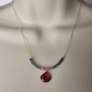 Tanzanite, Pink Topaz, Sim. Pink Rubellite Briolette Beaded Gemstone Bar Choker Necklace, Yellow Gold Filled, Rose Gold Filled, S. Silver