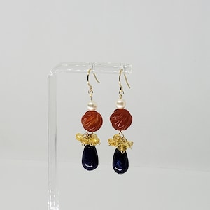 Lapis Lazuli Briolette Earrings with Carnelian and Citrine, Cluster Dangle Earrings - Yellow Gold Filled, Sterling Silver, Rose Gold - Boho