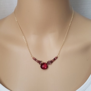 Pink Tourmaline and Rubellite Beaded Bar Necklace, Sim. Rubellite Briolette Choker, Yellow Gold Filled, Rose Gold Filled, Sterling Silver