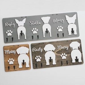 Leash Holder for Wall l 2 Or 3 Dogs Custom Dog Leash Holder,  l Dog Name Sign l  Dog Butt Leash Holder