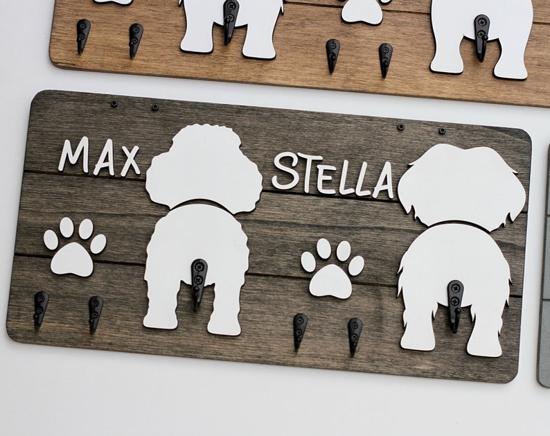 Personalized Dog Leash Holder, Custom Dog Sign, Leash Hook, Custom Dog Gift, Dog Lovers, Dog Wall Decor, Dog Storage, Dog Treat Holder, WOOD image 2