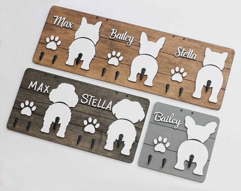 Personalized Dog Leash Holder, Custom Dog Sign, Leash Hook, Custom Dog Gift, Dog Lovers, Dog Wall Decor, Dog Storage, Dog Treat Holder, WOOD image 3