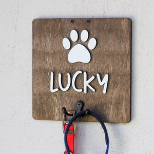 Personalized Leash Holder, Dog Name Sign, Paw Print Leash Hook, Custom Dog Lover Gifts, Dog Sign, Gift for a Dog Lover