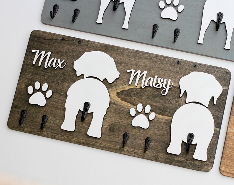 Personalized Dog Leash Holder, Dog Butt Leash Holder for Wall, Gift for Dogs, Engagement Gift Dog, Mudroom Hook, Dog Hanging Sign image 3