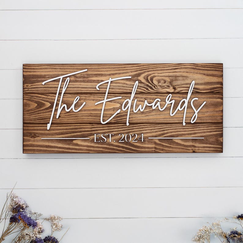 Custom Family Name Wood Sign, Personalized Wedding Gift, Farmhouse ...