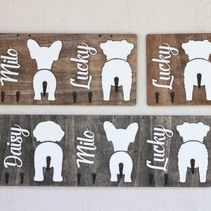 Custom Dog Leash Holder, Personalized Wood Key Hanger, Dog Breed Silhouette
