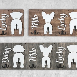 Aangepaste hondenriemhouder voor aan de muur, houten bord met silhouet huisdier