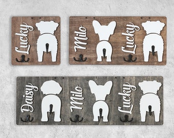 Custom Dog Leash Holder for Wall, Wooden Pet Silhouette Sign