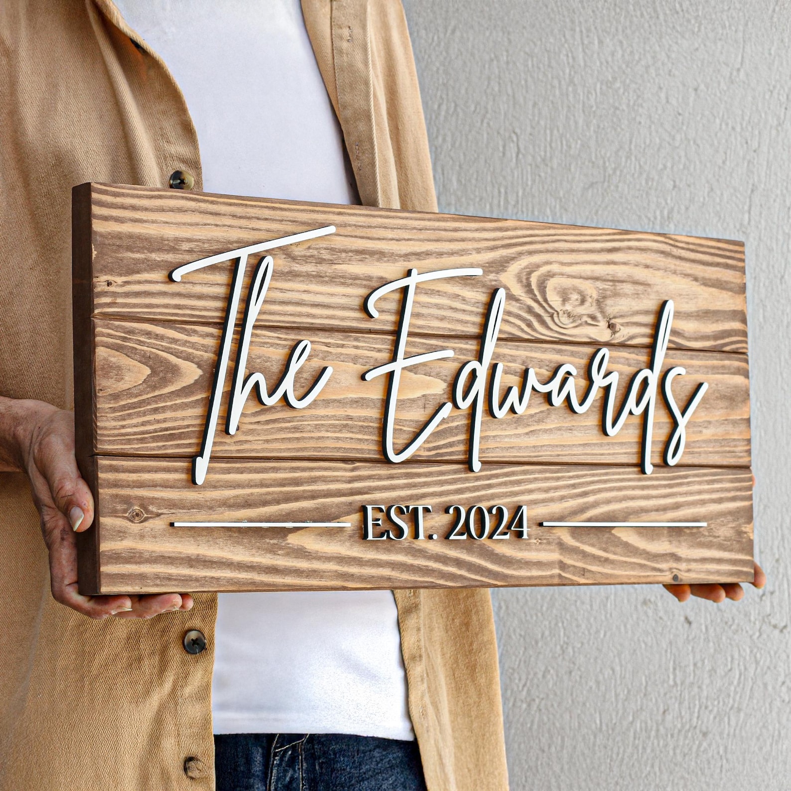 Custom Family Name Wood Sign, Personalized Wedding Gift, Farmhouse ...
