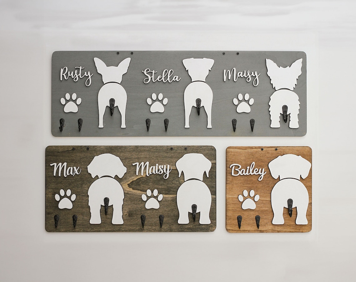 Personalized Wooden Dog Leash Holder.