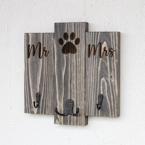 Mr, Mrs and Paw Key, Leash Holder l Key Hook for Wall l Leash Holder l Key Organizer l His Hers Key and Dog Leash