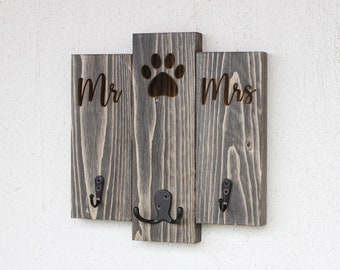 Mr, Mrs and Paw Key, Leash Holder l Key Hook for Wall l Leash Holder l Key Organizer l His Hers Key and Dog Leash