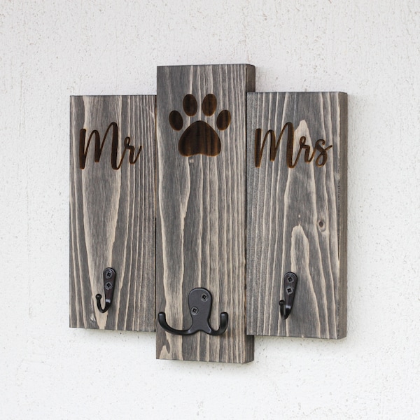 Mr, Mrs and Paw Key, Leash Holder l Key Hook for Wall l Leash Holder l Key Organizer l His Hers Key and Dog Leash