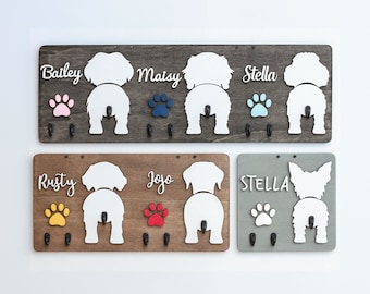 Personalized Dog Leash Holder, Solid Wood Wall Key Hanger, Pet Gift