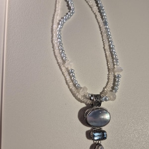 925 blue topaz and Pearl necklace pendant