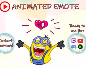 Animated Twitch Sub Yellow Minion Emote Subscriber emoji Wink man/Hype flex Happy boy/Anime Cartoon/ Love Heart/Lovely kiss lips twerk Blink