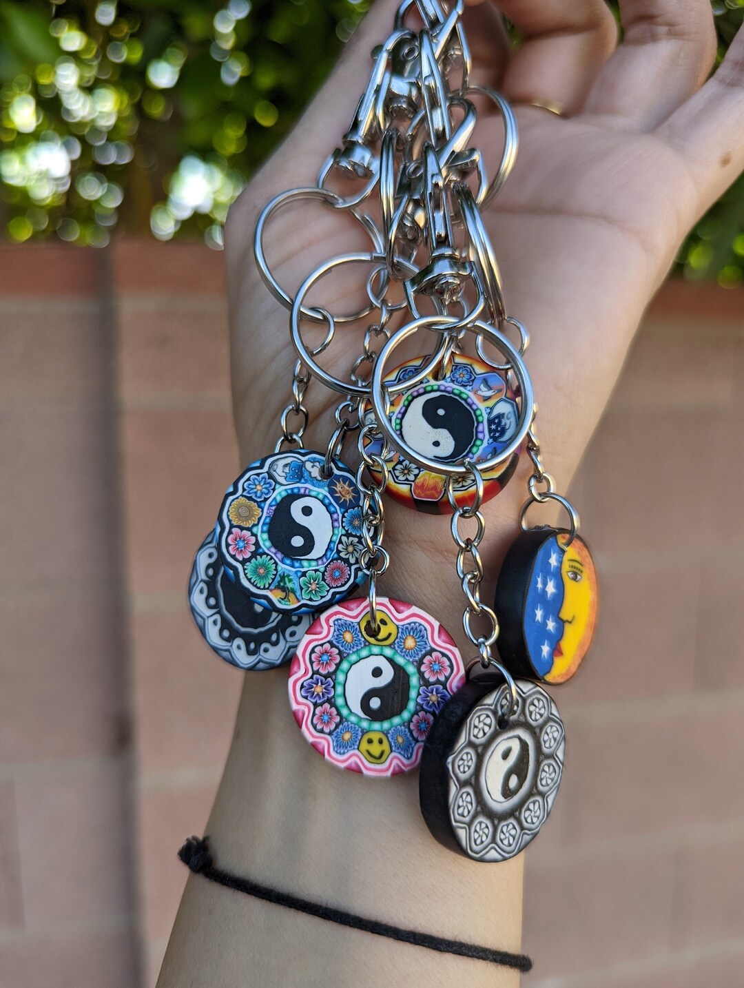 90's Style Clay Disc Vintage Hippie Keychain, Polymer Clay Pendant ...