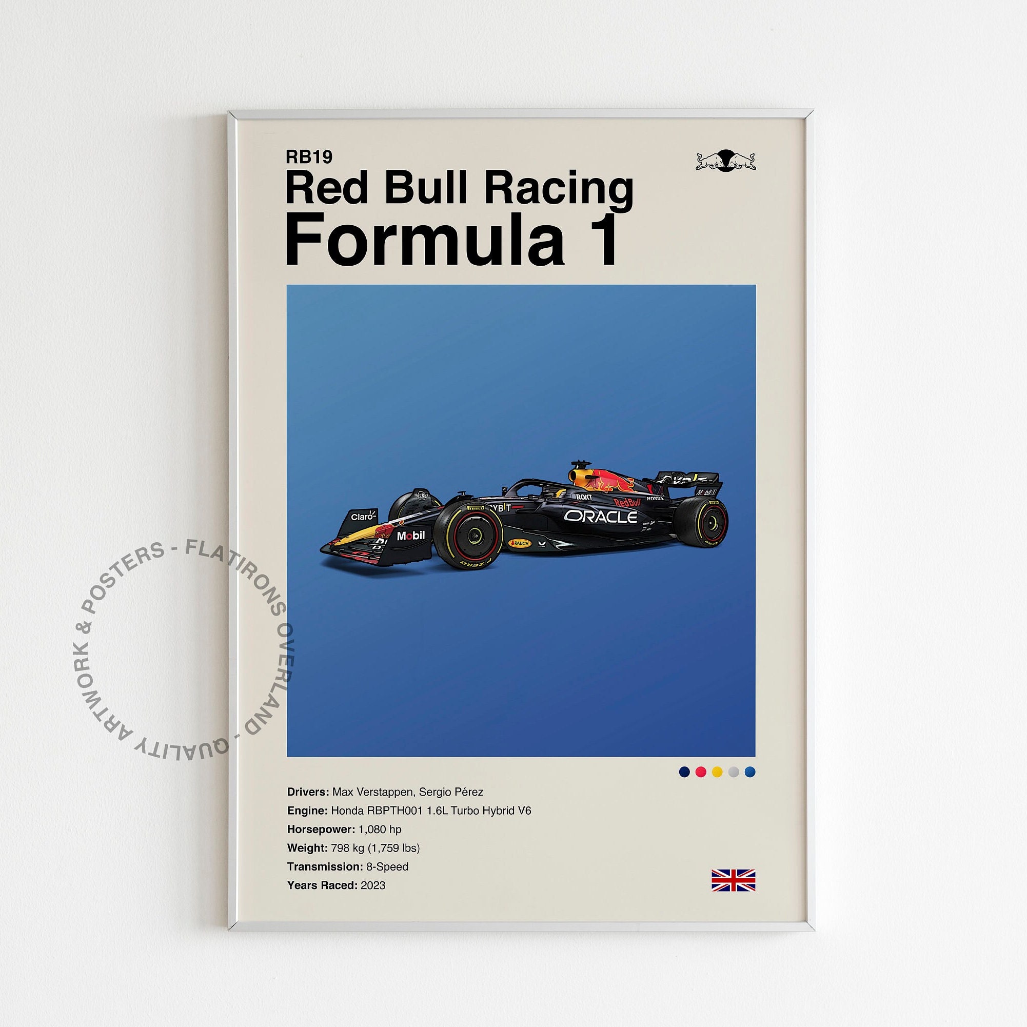 Rectangular Racing Posters Red Bull Racing Formula 1 RB19 Mid Century Modern F1 Race Car Poster ...