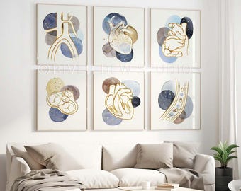 Herz, Anatomie, Kunst Set von 6 Science Art, Sofortiger download, Kunstdruck in blau, digital druckbare Kunst, Biologie Kunst, Kardiologie Wandkunst