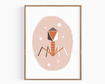 Bakteriphagen Wissenschaft Wissenschaft Druck Sofortiger download Kunstdruck, digitale druckbare Kunst Virus Illustration Biologie Dekor