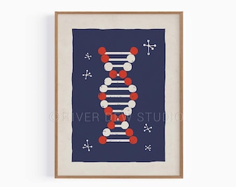 Impresión artística de ciencia de estilo vintage de ADN, descarga instantánea, arte imprimible digital