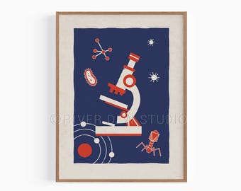 Microscopio Estilo vintage Arte ciencia Impresión Descarga instantánea Impresión artística, Arte imprimible digital