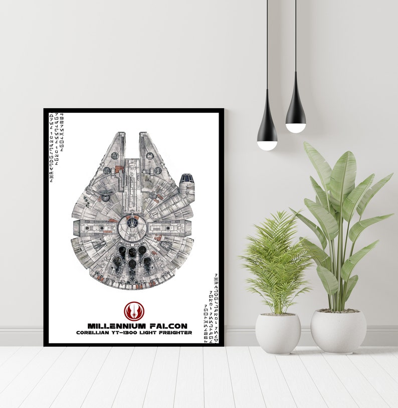 MILLENNIUM FALCON SKETCH – Star Wars Blueprint – X Wing Poster – Tie ...
