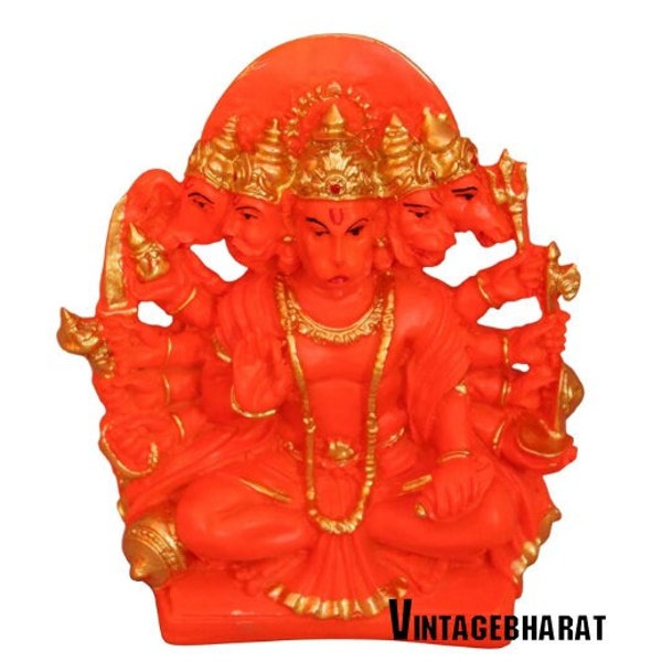 Panchmukhi 5 Face Stone Lord Hanuman Ji Statue (Orange, Medium) Lord panchmukhi hanuman 5*6*4 inches 350 grams