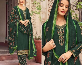 Green floral Embroidered suit/ Patiala suit/ traditional suit/ Designer suit