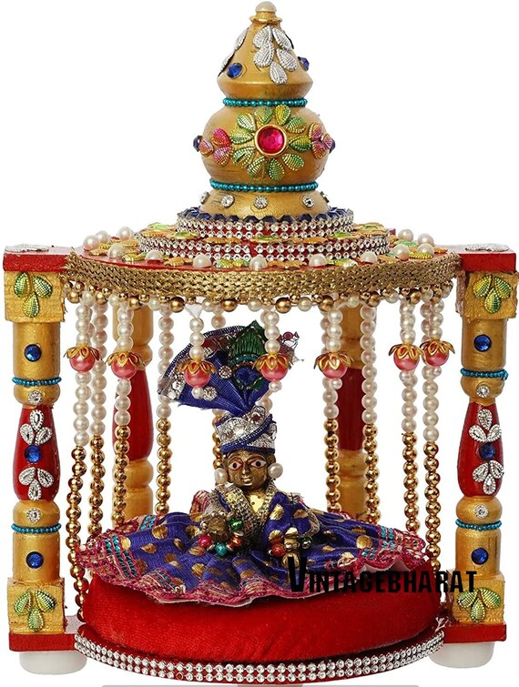 Wood Laddu Gopal Singhasan Decorated Laddu Gopal Bed Lord Etsy