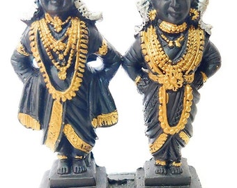 antique marble finish shri vitthal rukmani statue, lord vitthal and goddess rukmani statue, lord vitthal mauli statue 5 inches