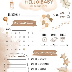 Baby Shower Birth Prediction Card in PDF Format