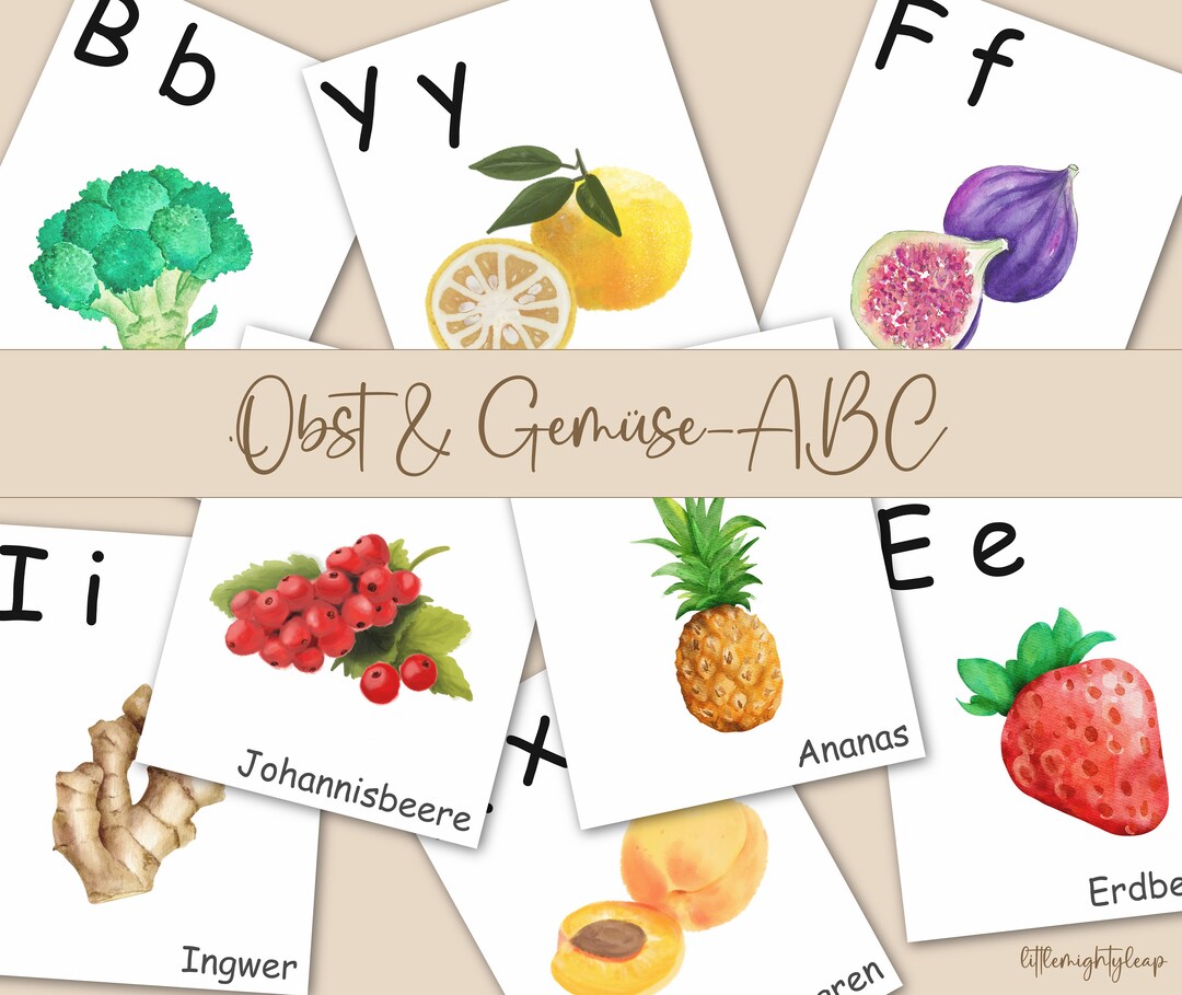 ABC Lernkarten Obst + Gemüse Montessori Buchstaben Karten Abc