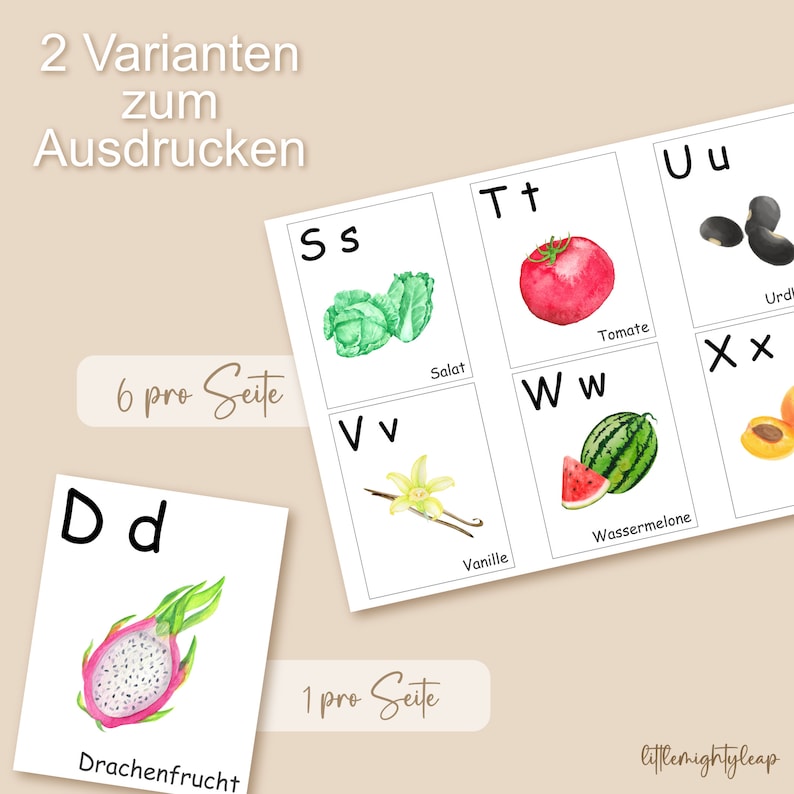 Obst Zu Saft Pressen 7 Buchstaben ABC Lernkarten Obst + Gemüse | Montessori Buchstaben Karten | Abc