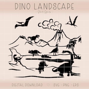 SVG Dinosaurier Landschaft Szene | Dino Motive Silhouette Plottdatei Schnittdatei für Cricut Brother | png eps jpg