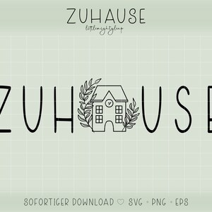 以下が含まれることがあります： 家の白黒の線画イラスト。家の両側に手書きのフォントで「ZUHAUSE」という単語が書かれている。「ZUHAUSE」という単語の下に「little.night.leap」というテキストが書かれている。
