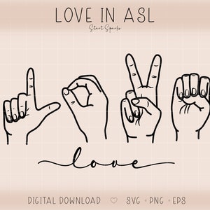 Lenguaje de señas americano Asl Cartas de amor / PNG SVG jpg eps / Descarga digital / Archivo de corte de imágenes prediseñadas para Cricut Silhouette Brother