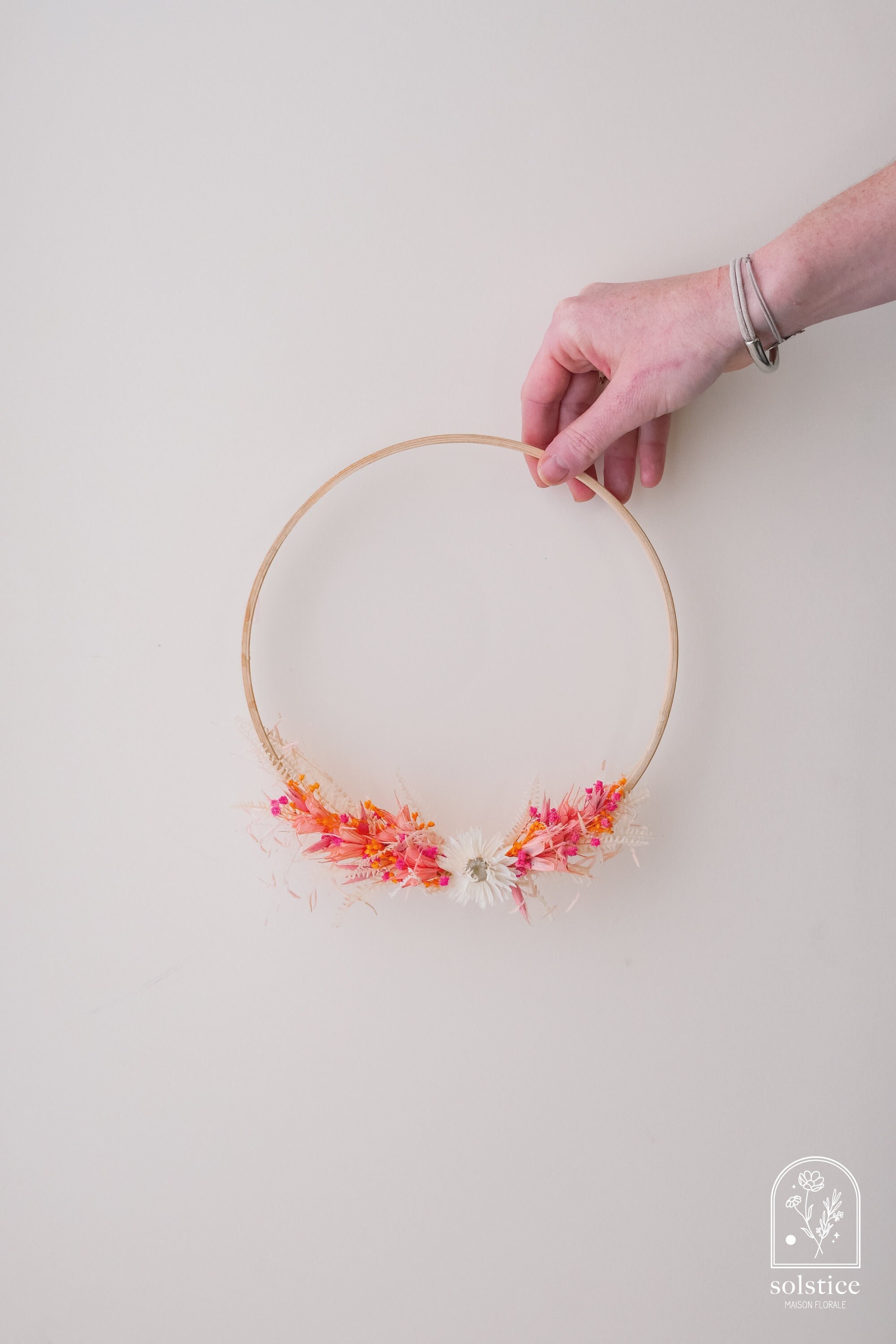 Couronne en Bambou et Fleurs Séchées Teintes Chaudes - Pêche