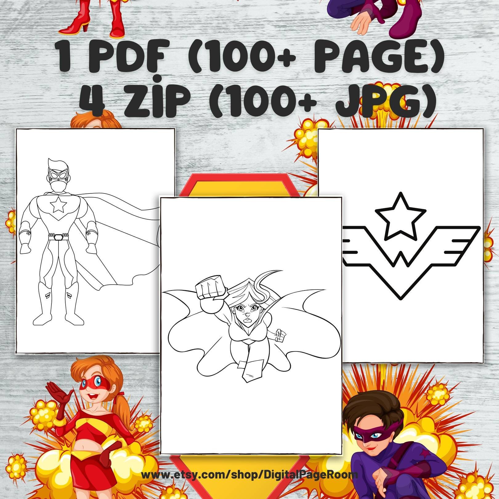 Superhero Coloring Book 100 Printable Superhero Coloring - Etsy