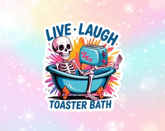 Vivre, rire, autocollant de bain en vinyle résistant à l'eau bouteille de boisson autocollant pour ordinateur portable coque de téléphone sarcastique cadeau drôle squelette humour noir mignon
