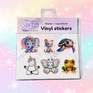 Mini vinyl sticker pack 3, cute animals cartoon colourful bright fun water resistant stickers phone case drink bottle laptop journal kid mum