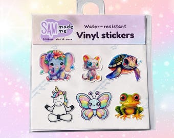 Lot de 3 mini-autocollants en vinyle, animaux mignons, dessins animés colorés, lumineux, amusants, autocollants résistants à l'eau, étui pour téléphone, bouteille de boisson, journal pour ordinateur portable, enfant, maman