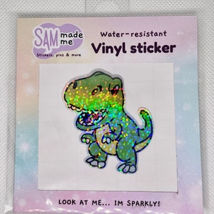 Cartoon dinosaur holographic vinyl sticker rawr water resistant phone case drink bottle laptop decal boy gift fun stationery cute must have