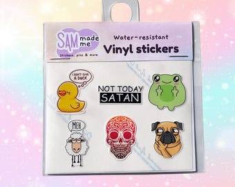 Pack d'autocollants en vinyle dessin animé sarcastique : autocollants colorés amusants