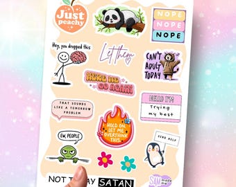 Feuille d'autocollants d'humeur à relier, autocollants rigolos de dessins animés mats pour journaux de scrapbooking et agendas cadeaux pour journal indésirable de trop penser, laissez-les