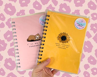 Coffret cadeau bloc-notes - Tournesol « Grandissez grâce à ce que vous traversez » et paresseux « Je le ferai demain » - Blocs-notes vierges, cadeau amusant et inspirant