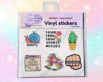 Pack d'autocollants en vinyle pour dessin animé sur la santé mentale : autocollants colorés amusants