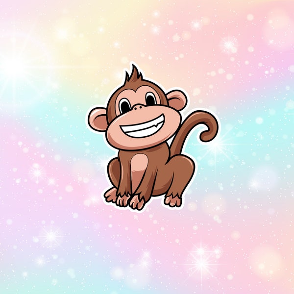 Cute monkey sticker, bright sticker, water resistant sticker, drink bottle, phone case, clipart, kids stickers, animal lovers, monkey gift